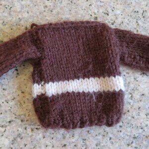 Hand Knit Brown Chunky Sweater for Barbie Shape 12" Doll Vintage (K734)